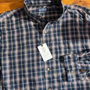 Chaps Shirt Men's Large Navy Blue Plaid Long Sleeve Button Down Casual NEW